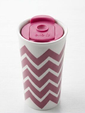 Ello Mauve Chevron Pattern 12 oz. Ceramic Travel Tumbler New